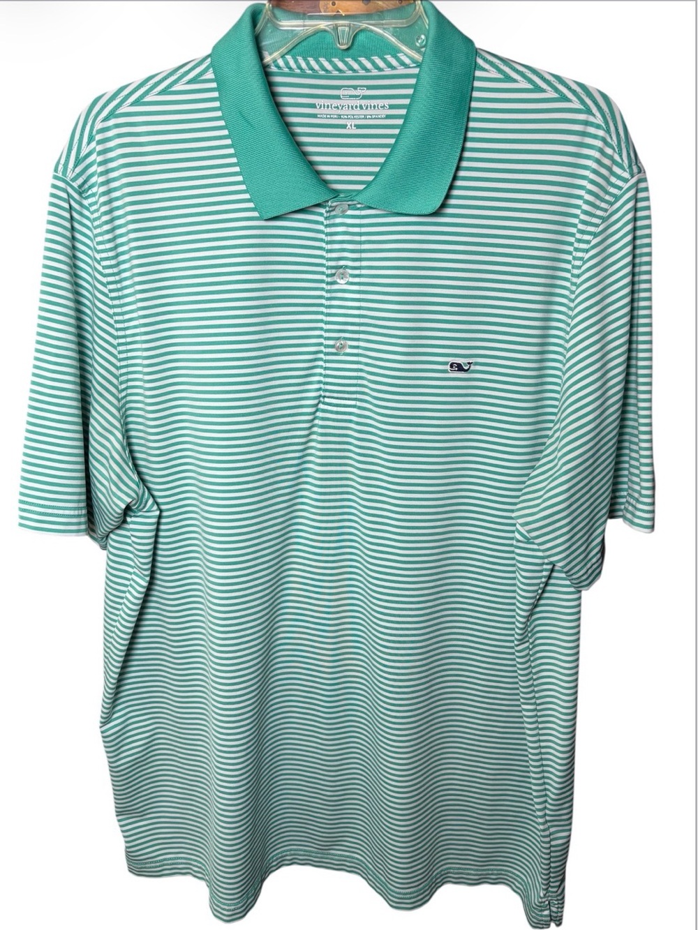 Vineyard Vines Men’s Mint and White Striped Performance Polo size XL